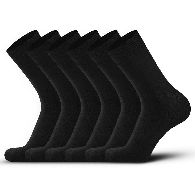 DarkCom Mens Dress Socks, Black Socks for Men, Seamless Cuff, Plain Colors, Classic Cotton Polyester Socks, Reinforced, Cozy 6 Pack 7-9 - Image 1